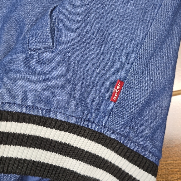 Levi's Denim Size S Color Blocked Bomber Rib Knit Collar Women's Jacket Blue - Picture 2 of 7